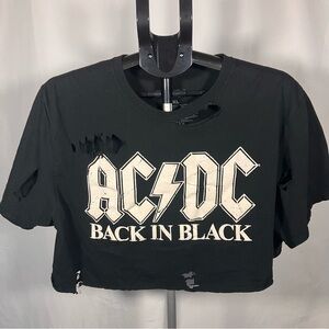 AC/DC Back in Black Graphic Crop Top custom distressed, womens size XL